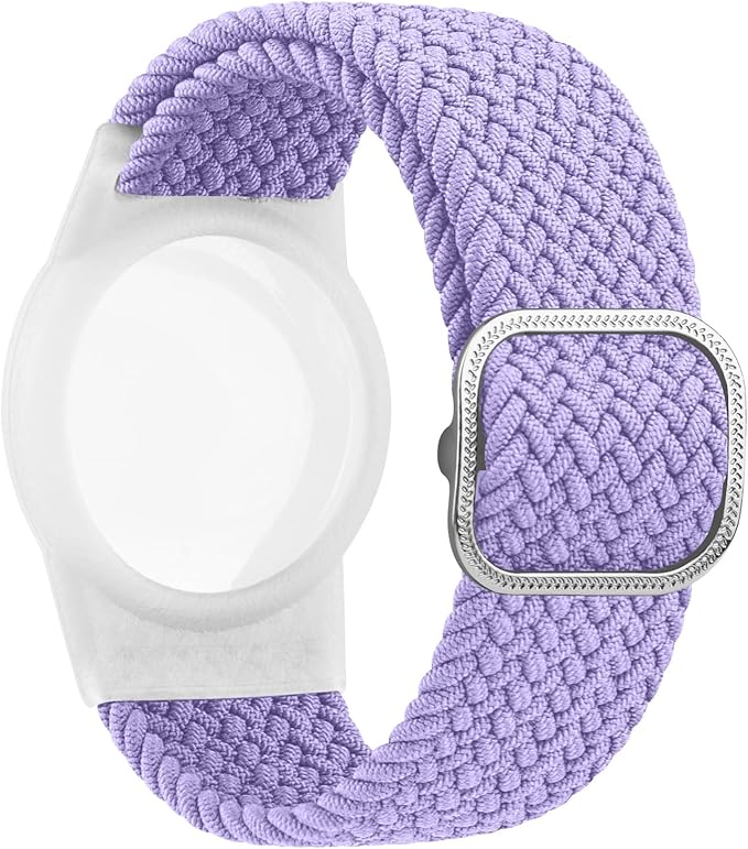Vanjua Wristband for Apple AirTag, Protective Case Compatible with Air Tag GPS Tracker Holder with Braided Bracelet, Adjustable Anti Lost Watch Band for Toddler Child Elder (Green+Lavender)