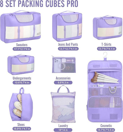Veken 8 Set Packing Cubes for Travel Essentials, Suitcase Organizer Bags in 4 Sizes, Carry-On Luggage Accessories with Large Laundry & Hanging Toiletry Bag, Must-Have for Airplane, Road Trip & Camping