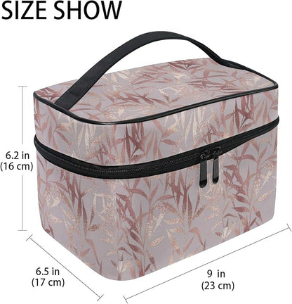 Makeup Bag, Rose Gold Leaves Travel Makeup Organizer Bag Cosmetic Cases Toiletry Bags for Girl Women Ladies