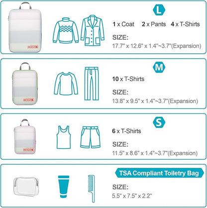 Cambond Compression Packing Cubes for Travel Women - Expandable Travel Bags Luggage Organizers Travel Essentials Compression Cubes for Travel Carry on Suitcases Organizer