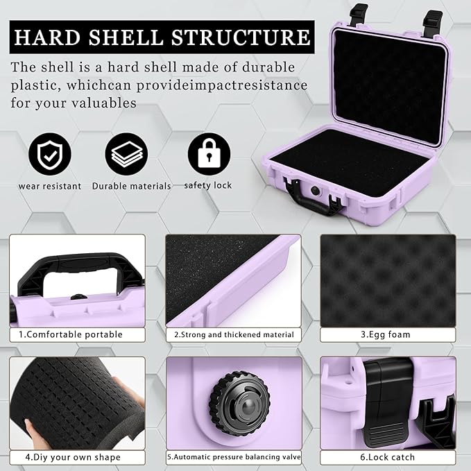 1 Pcs 16.3 x 12.4 x 6.5 Inch Waterproof Hard Case with DIY Customizable Foam Insert Portable Protective Case with Knife for Camera Drones Equipments Tools Test Instruments (Purple)