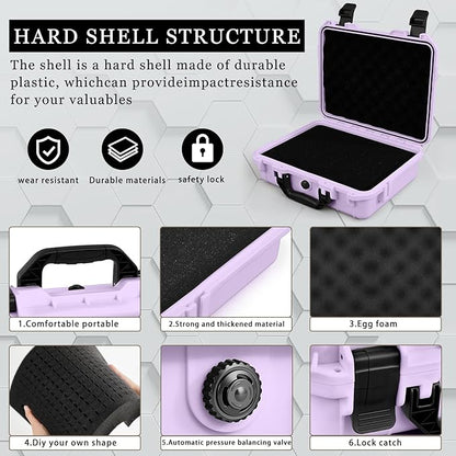 1 Pcs 16.3 x 12.4 x 6.5 Inch Waterproof Hard Case with DIY Customizable Foam Insert Portable Protective Case with Knife for Camera Drones Equipments Tools Test Instruments (Purple)