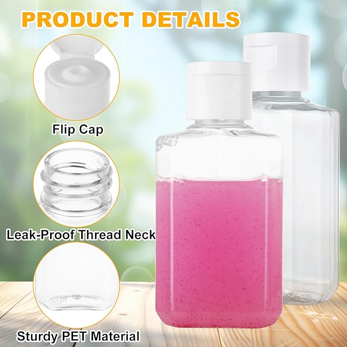 120 Pack 2 Oz Plastic Refillable Bottles with Flip Cap, Clear Hand Sanitizer Bottles, Travel Size Bottles with Flip Cap, Portable Reusable Containers with Lids for Shampoo,Body Soap,Toner, Lotion