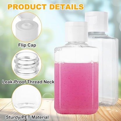 120 Pack 2 Oz Plastic Refillable Bottles with Flip Cap, Clear Hand Sanitizer Bottles, Travel Size Bottles with Flip Cap, Portable Reusable Containers with Lids for Shampoo,Body Soap,Toner, Lotion