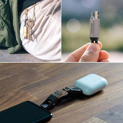Rolling Square inCharge 6 - Keychain USB C Charger Cable, Lightning Cable and Micro-USB for Smartphone, Universal Cable Charger 6 in 1, USB Plug, 15W, White