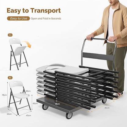 Bonnlo 20-Pack White Plastic Folding Chairs, Portable Seat with Sturdy Steel Frame for Indoor & Outdoor Use, Perfect for Banquet, Party, Wedding, Office, and Camping
