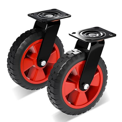 8 Inch Heavy Duty Industrial Casters,500 LBS Capacity per Caster, Set of 2 Swivel Solid Rubber Wheels for Utility Cart, Dolly,Chicken Coop,Workbench & Outdoor(no Brake)