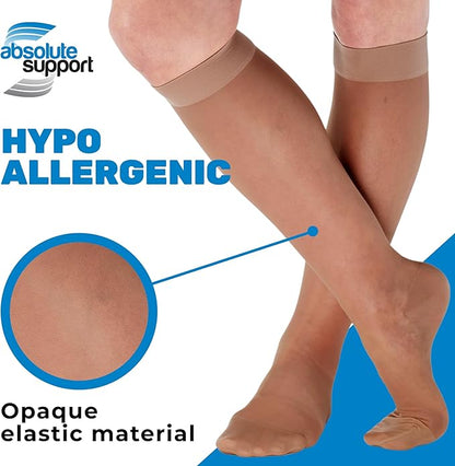 (3 Pairs - Closed Toe) Made in USA - Sheer Compression Stockings for Women 15-20mmHg - Womens Compression Socks for Circulation during Travel, Airplane, Sport, Athletic - Beige, X-Large - A101BE4-3