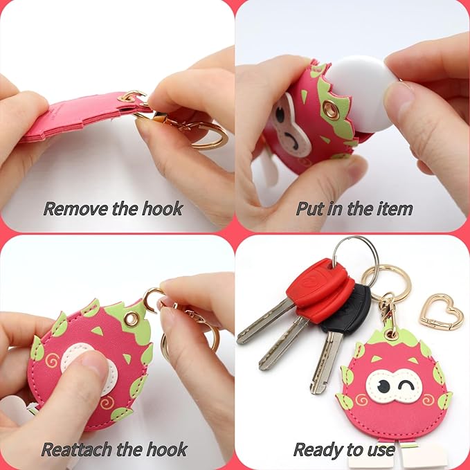 MC Fashion PU Leather Keychain Holder Case Compatible with AirTag, Cute Animal Cone GPS Tracker Case Charm Key Ring (Frog Cone)