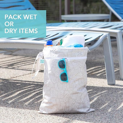 Bumkins - Waterproof Wet and Wetdry Bags - For Beach, Baby, Travel, Swim Suit, Cloth Diapers, Pump Parts, Pool, Gym, Toiletries - Reusable & Easy to Clean - Boho Beige - 2 Pack