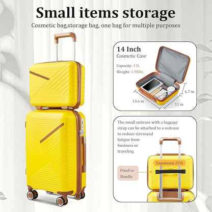 4-Piece Expandable Hardshell Luggage Set with TSA Lock (14/20/24/28) - Lightweight PP Suitcases, 360° Silent Spinner Wheels and Durable 100LB Handle for Air Travel (D# Yellow)