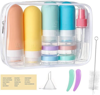 16Pcs Travel Bottles for Toiletries, Silicone Travel Bottles Set, TSA Approved, BPA Free Leak Proof Squeezable Tubes for Shampoo Conditioner Lotion Soap with Labels