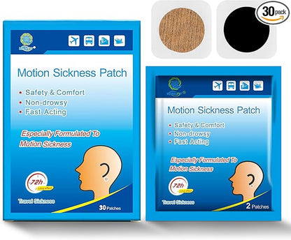 KONGDY 30 Counts Motion Sickness Patches for Boat Rides, Car Trips, Airplane Travel, Cruise Ship and Other Forms of Transport, Non Drowsy, Travel Essentials for Adults and Kids