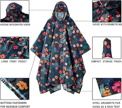 salamra Hooded Rain Poncho Waterproof Raincoat Jacket for Men/Women/Adults with Pocket