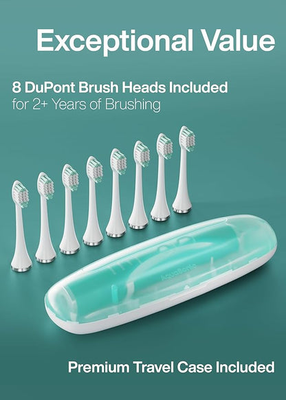 Aquasonic Vibe Series Ultra-Whitening Toothbrush – ADA Accepted Power Toothbrush - 8 Brush Heads & Travel Case – 40,000 VPM Motor & Wireless Charging - 4 Modes w Smart Timer – Mint Green Metallic