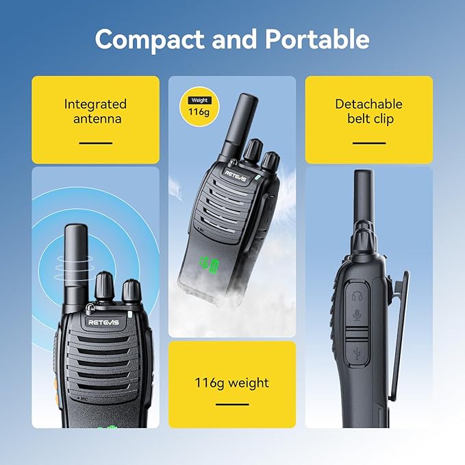 Retevis H-777H Walkie Talkies with Earpiece,2 Way Radio Long Range, Hidden Screen,USB-C Charging,Emergency Alarm,Portable FRS Two-way Radios with Base Station for Consumer Services Healthcare(10 Pack)