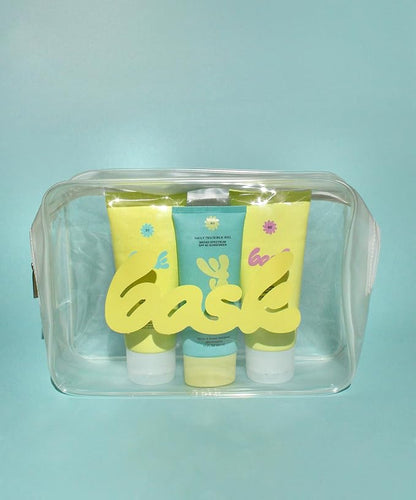 Bask Sunscreen Carry-on Kit: Travel Size Gift Set Bundle with Beach and Travel Pouch | SPF 30 & 50 Sheer Moisturizing Lotion, Daily Invisible Gel SPF 40 Face Sunscreen, & Convenient Travel Pouch