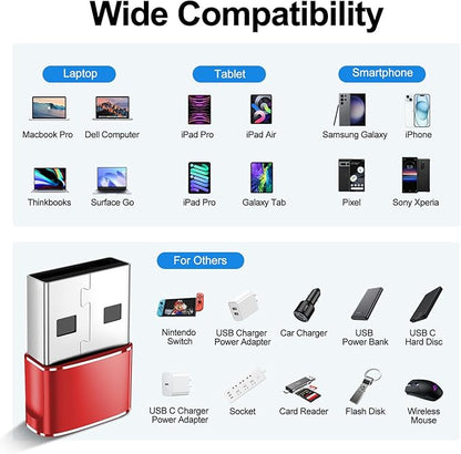 𝟒𝐏𝐚𝐜𝐤 𝐔𝐩𝐠𝐫𝐚𝐝𝐞𝐝 USB to USB C Adapter,Type-C Female to A Male Car Charger OTG Converter for Apple Watch Ultra 8 9 10,iPhone 16 15 14 13 Pro Max,Samsung S24,Nintendo Switch,AirPods,iPad,Car