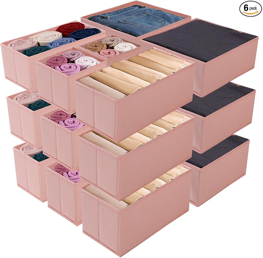 Drawer Organizer Set for Baby Clothes, Nursery Dresser Storage, Closet Dividers for Socks, Underwear, Bra (Pink, 18 pcs)