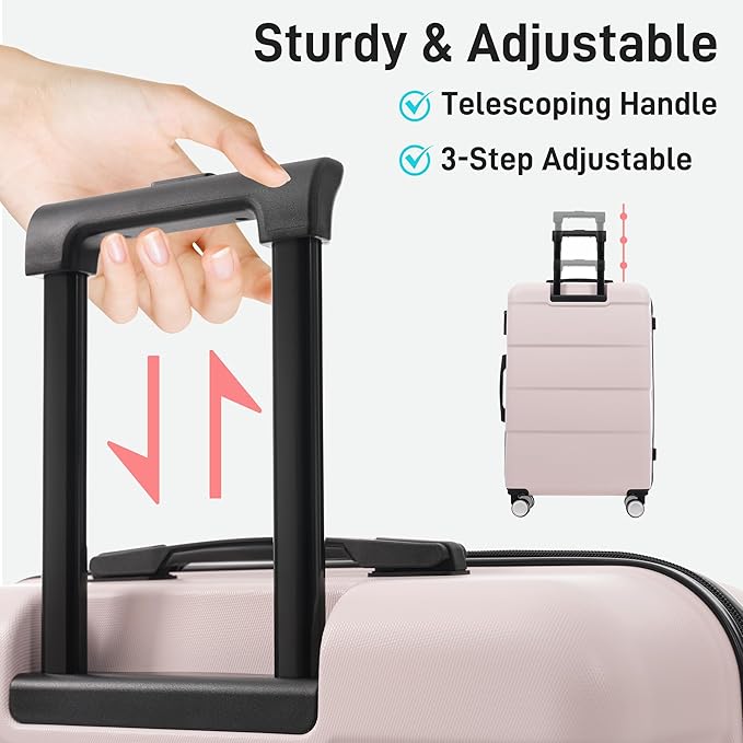 Merax Luggage Sets 3 Piece, Suitcases with Spinner Wheels, Lightweight Travel Luggage with Lock, ABS Hardshell Suitcase Set 20/24/28 IN,Light Pink