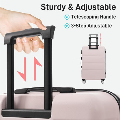 Merax Luggage Sets 3 Piece, Suitcases with Spinner Wheels, Lightweight Travel Luggage with Lock, ABS Hardshell Suitcase Set 20/24/28 IN,Light Pink