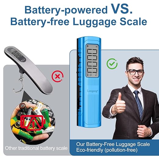Battery-Free Digital Luggage Scale, 110lbs/50kg Portable Handheld Hanging Scale for Luggages, Suitcases, Backpacks & Bags, Easy Weighing for Travel, No Need Batteries (Blue)