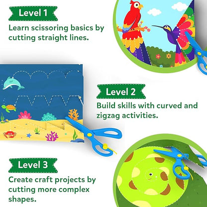 Skillmatics Scissor Skills Activity Book - Snip Snip Animals, Stocking Stuffers, 25 Fun Cutting & Creative Activities, 2 Child-Safe Scissors, Felt Craft Kit, Christmas Gift for Kids Ages 3, 4, 5, 6, 7