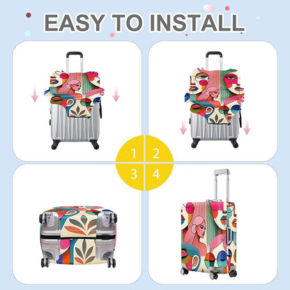 ANNA QUEEN Modern Art Fashion Luggage Cover, Stylish Abstract Woman Suitcase Protector, Washable, Stretchable Travel Sleeve for 28-30 Inch Luggage, Trendy, Colorful Design