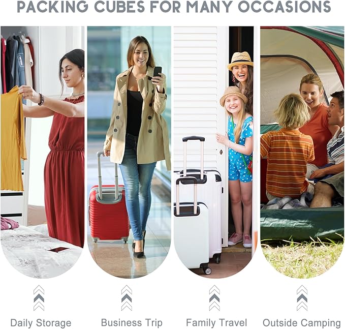 10 Set Packing Cubes for Travel, Travel Organizer with Hanging Toiletry Bag and Shoe Bag, Luggage Organizer Bags for Travel Essentials Women Men