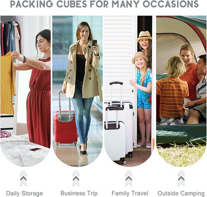 10 Set Packing Cubes for Travel, Travel Organizer with Hanging Toiletry Bag and Shoe Bag, Luggage Organizer Bags for Travel Essentials Women Men