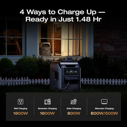 EF ECOFLOW DELTA 3 Ultra Portable Power Station with Transfer Switch, 3072Wh LiFePO4 Battery, 3600W (Surge 7200W) Output, Solar Generator for Home Use, Camping Accessories, Emergencies & RV Backup