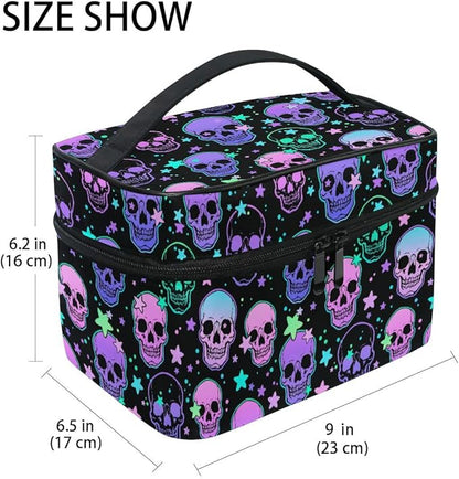 Makeup Bags, Stars Purple Skulls Makeup Organizer Bag Makeup Case Cosmetic Toiletry Bag for Girl Women Ladies