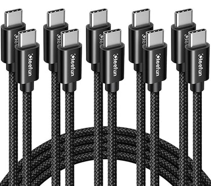 CLEEFUN USB C to USB C Cable 60W, USBC to USBC, [5-Pack, 3 ft] Type C to C Charger Cord Fast Charging for iPhone 16 15 Pro Max/Plus, for iPad/MacBook Pro/Air, for Samsung Galaxy S25 S24 S23