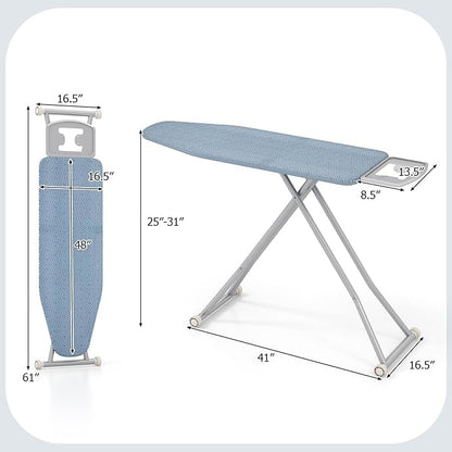 COSTWAY Foldable Ironing Board, 57" x 16.5" Heavy-Duty Ironing Stand w/ 7 Adjustable Heights, Iron Rest, Resistant Fabric, Sturdy Metal Legs, Compact & Space Saver Iron Table for Home, Laundry Room