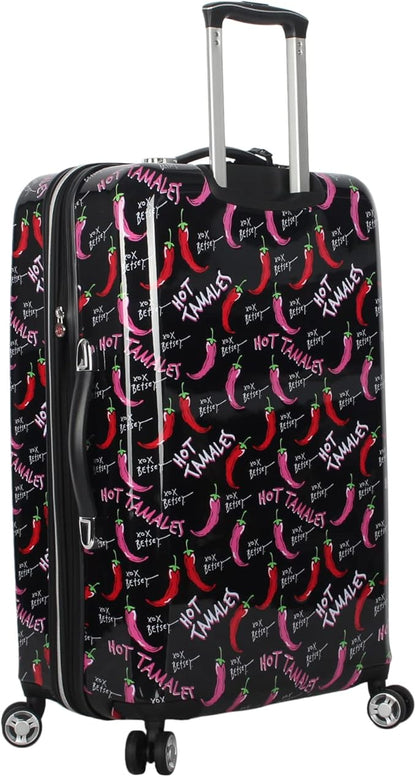 Betsey Johnson 26 Inch Checked Luggage Collection - Expandable Scratch Resistant (ABS + PC) Hardside Suitcase - Designer Lightweight Bag with 8-Rolling Spinner Wheels (TAMALE, 26in)