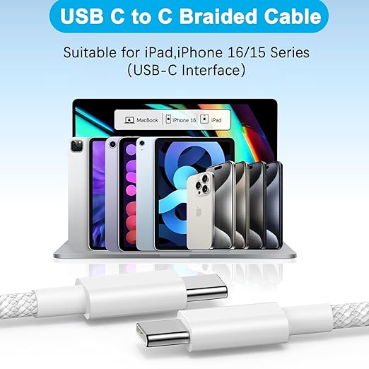 iPhone 17 16 Charger Fast Charging,Apple iPhone USB C Fast Charger Block,2Pack 6FT Type C USB C to C Woven Cable Cord for iPhone 17/17 Pro Max/17 Pro/Air/16 Pro Max/16 Pro/15 Pro Max,iPad Pro/Air/Mini