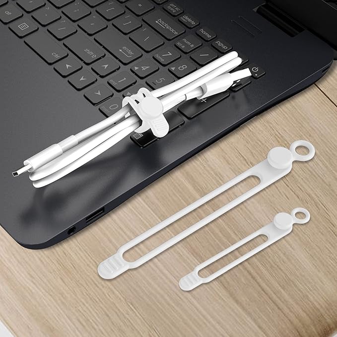Nearockle Silicone Cable Ties Cord Organizer for Cable Management, 16PCS 4.2" and 7.1" Reusable Cable Organizer Electronic Accessories for Home, Office, Kitchen, School, Travel (White)