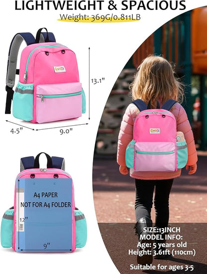 Toddler Backpack for Boys Girls 2-5, Kids Preschool Backpack, 13inch Little Kids Backpack Daycare School Bookbag for Kindergarten Elementary School Travel,Light Pink