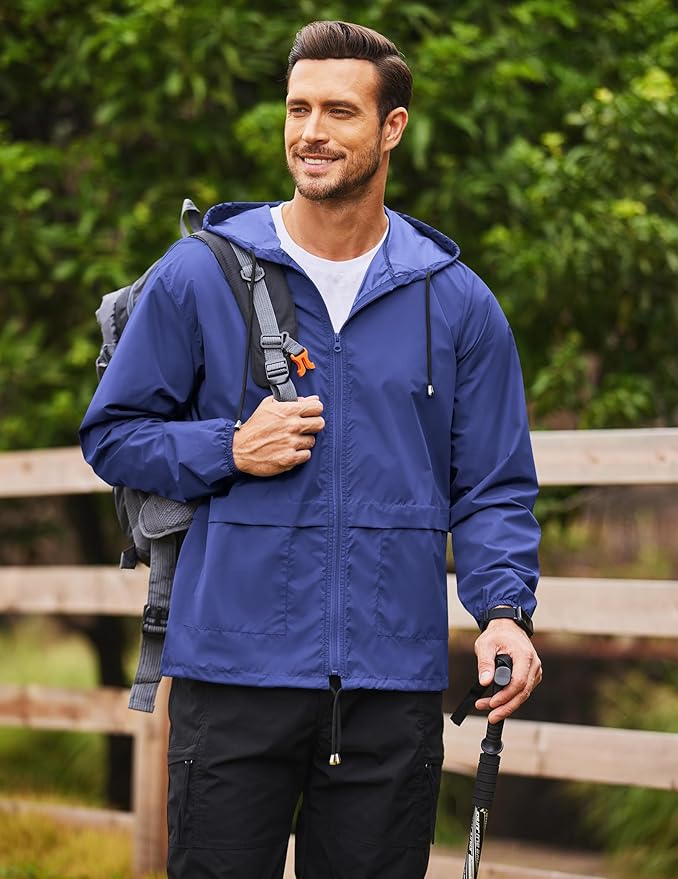 COOFANDY Mens Packable Rain Jacket Lightweight Waterproof Raincoat with Hood Outdoor Rain Gear Travel Hiking Cycling