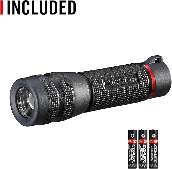 Coast GX10 550 Lumen Compact & Waterproof Dual Power LED Flashlight with Grip-Textured Handle, 4 Light Modes, Twist Focus™ & Pure Beam® Technology