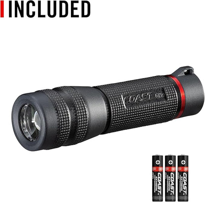 Coast GX10 550 Lumen Compact & Waterproof Dual Power LED Flashlight with Grip-Textured Handle, 4 Light Modes, Twist Focus™ & Pure Beam® Technology