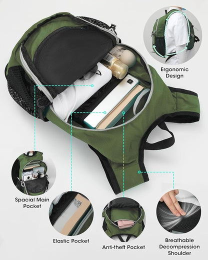Small Hiking Backpack with Front Phone Holder, Packable Back pack with Chest and Waist Strap, Lightweight Daypack for Women Men
