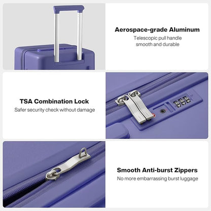 mixi 26'' Max Trunk Luggage Large Checked Luggage PC Hard Shell Rolling Travel Suitcases with Spinner Wheels & TSA Lock, Dreamy Purple