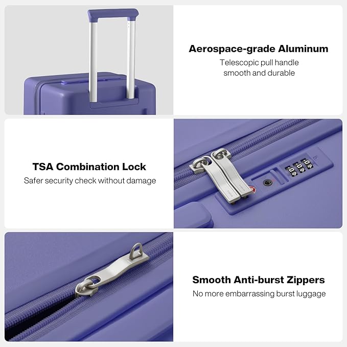mixi 24'' Plus Trunk Luggage Medium Checked Luggage PC Hard Shell Rolling Travel Suitcases with Spinner Wheels & TSA Lock, Dreamy Purple