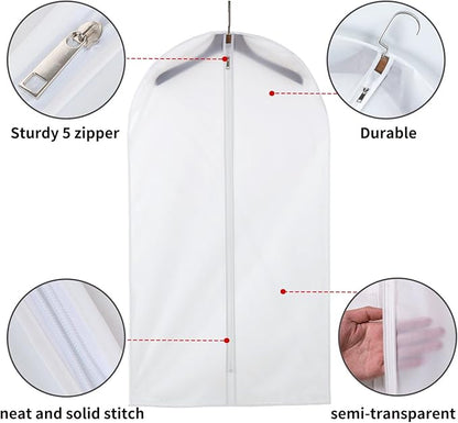 6 Pack Long Garment Bags (24x60") - Dustproof Gown Covers - Durable PEVA Hanging Bags with Sturdy Zipper for Maxi Dresses, Long Coats & Dance Costumes (Translucent)
