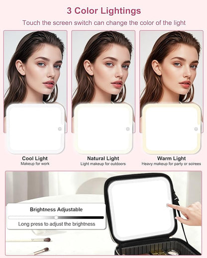 Relavel Initial Makeup Bag with LED Mirror for Women Girls, Personalized Travel Cosmetic Organizer Train Case, Birthday Gifts for Grandkids Bridesmaid Graduation Teacher Friends, Trendy Stuff, Black C