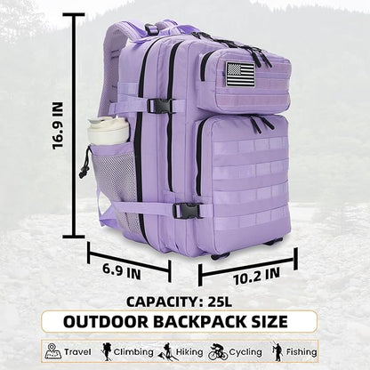 25L Tactical Backpack for Men and Women Military Backpack Small Assault Pack Molle Backpack Bug Out Bag Travel Rucksack Daypack (Light Purple)