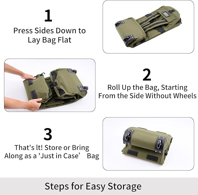 80L Waterproof Rolling Duffel Bag with Quick-Release Straps, Military Tactical Wheeled Foldable For Deployment Traveling Camping Sporting (Military Green)