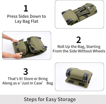 80L Waterproof Rolling Duffel Bag with Quick-Release Straps, Military Tactical Wheeled Foldable For Deployment Traveling Camping Sporting (Military Green)