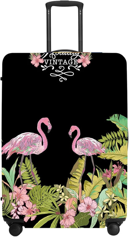 Tropical Flamingo Luggage Cover, Washable Suitcase Protector with Palm Leaves Print Anti-scratch Durable for 24",26" Bag